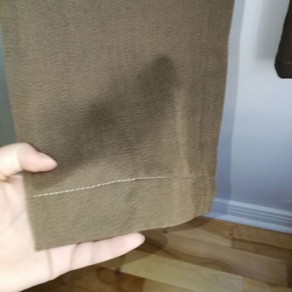 𝅺AKRIS Dark Beige / Green Wool Straigth Classic Trouser Pants Size Large - Picture 4 of 12